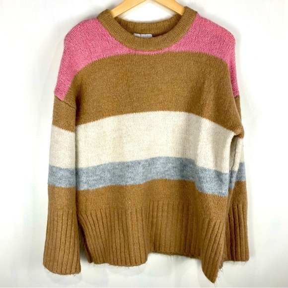 TopShop Striped Ribbed Knit Super Soft Crewneck Pullover Sweater Top Size 0-2 - Picture 1 of 5
